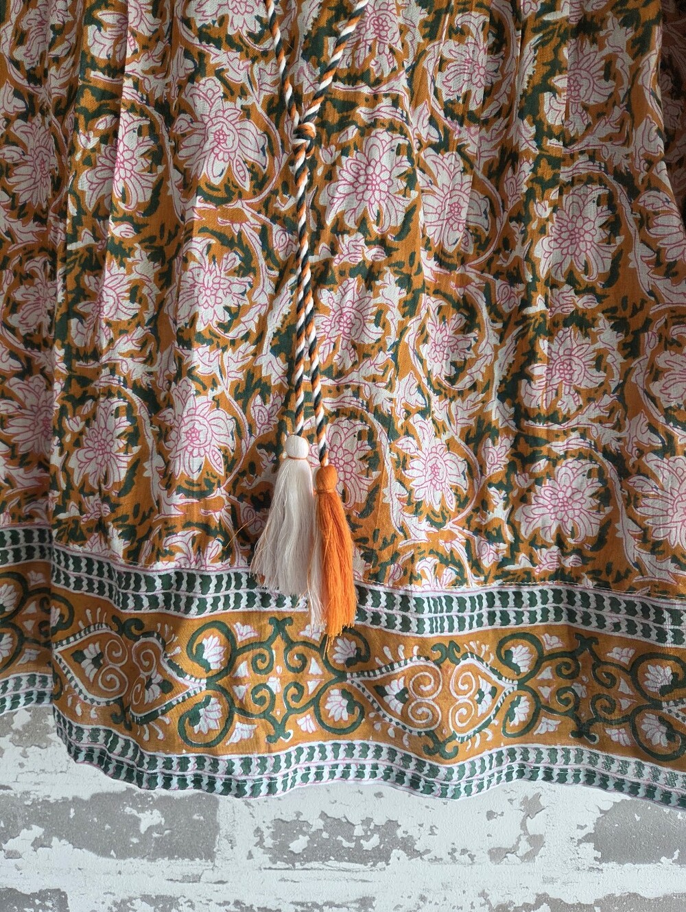 ​Sigrid Olsen Cotton Block Print Boho Blouse Tassel Tie Size L - Picture 2 of 12